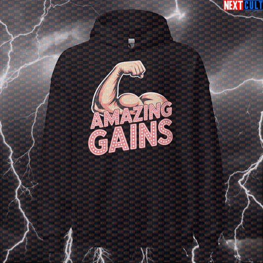 Amazing Gains Funny Gym Hoodie - Elvis Presley Rock & Roll Hooded Sweatshirt Pump Cover Pullover Hoodies Bodybuilding Elvis Presley Fitness Gym Pump Cover Rock Music Workout Next Cult Brand