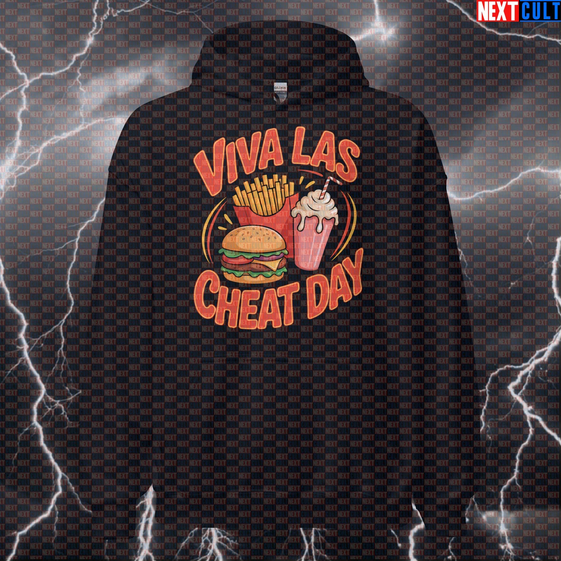 Viva Las Cheat Day Funny Gym Hoodie - Elvis Presley Cheat Day Hooded Sweatshirt Meme Pullover Hoodies Bodybuilding Bulking Elvis Presley Fast Food Fitness Gym Pump Cover Rock Music Workout Next Cult Brand