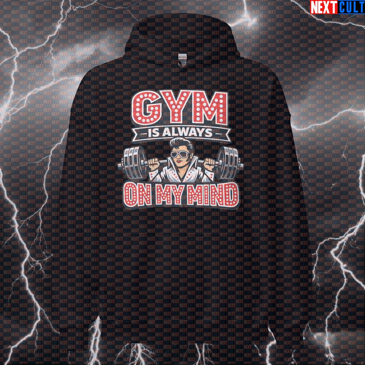 Gym Is Always On My Mind Funny Gym Hoodie | Elvis Presley Workout Hooded Sweatshirt Hoodies Bodybuilding Elvis Presley Fitness Gym Pump Cover Rock Music Workout Next Cult Brand