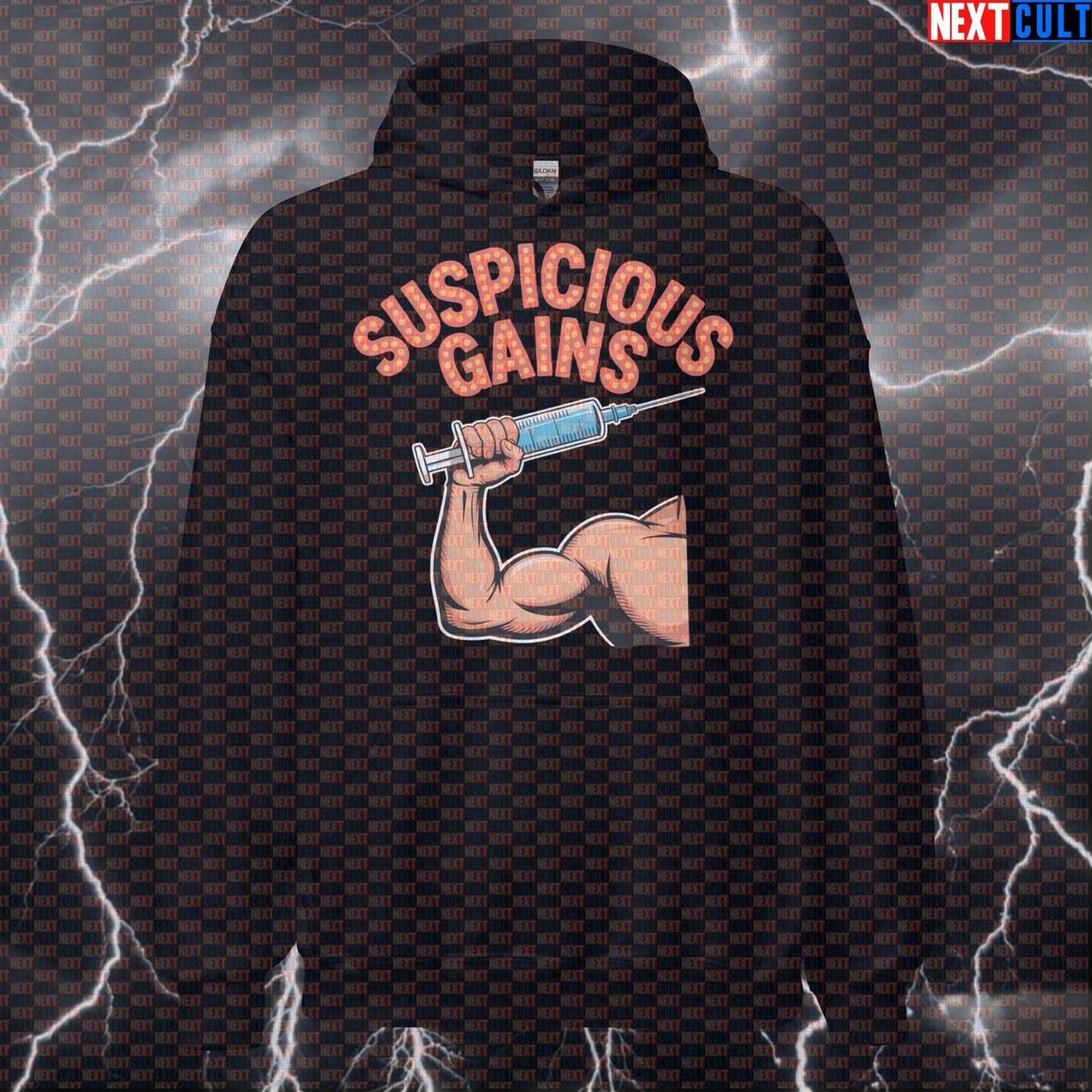 Suspicious Gains Funny Gym Hoodie - Not Natty Elvis Hooded Sweatshirt Pullover Pump Cover Hoodies Bodybuilding Elvis Presley Fitness Gym Pump Cover Rock Music Steroids Workout Next Cult Brand