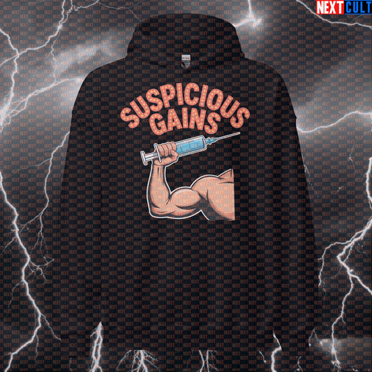 Suspicious Gains Funny Gym Hoodie - Not Natty Elvis Hooded Sweatshirt Pullover Pump Cover Hoodies Bodybuilding Elvis Presley Fitness Gym Pump Cover Rock Music Steroids Workout Next Cult Brand