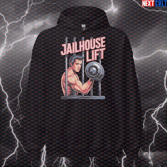 Jailhouse Lift Funny Gym Hoodie - Elvis Presley Rock & Roll Hooded Sweatshirt Pump Cover Hoodies Bodybuilding Elvis Presley Fitness Gym Pump Cover Rock Music Workout Next Cult Brand