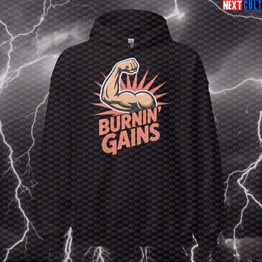 Burnin Gains Funny Gym Hoodie - Elvis Presley Rock & Roll Hooded Sweatshirt Pump Cover Hoodies Bodybuilding Elvis Presley Fitness Gym Pump Cover Rock Music Workout Next Cult Brand