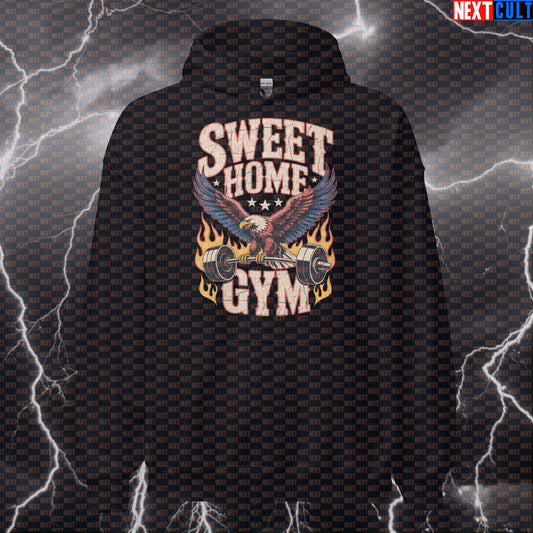 Funny Gym Hoodie | Lynyrd Skynyrd Sweet Home Gym Patriotic Hooded Sweatshirt for Workout & Lifters Pullover Pump Cover Hoodies 4th of July Bodybuilding Fitness Gym Home Gym Lynyrd Skynyrd Powerlifting Pump Cover Rock Music Workout Next Cult Brand