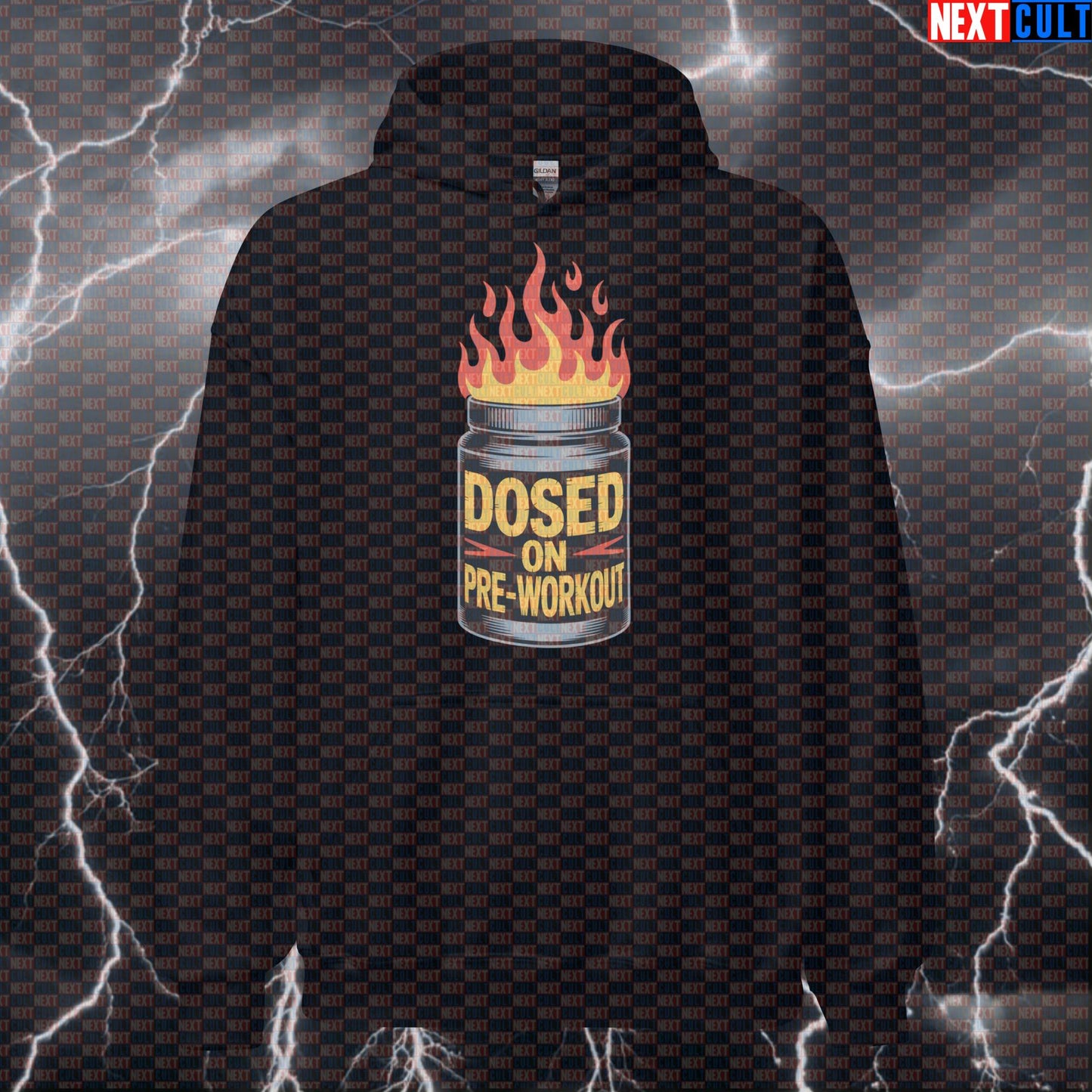 Dosed On Preworkout Funny Gym Hoodie - Red Hot Chili Peppers Meme Hooded Sweatshirt For Gymbros Hoodies Bodybuilding Fitness Gym Powerlifting Pump Cover Red Hot Chili Peppers Rock Music Workout Next Cult Brand