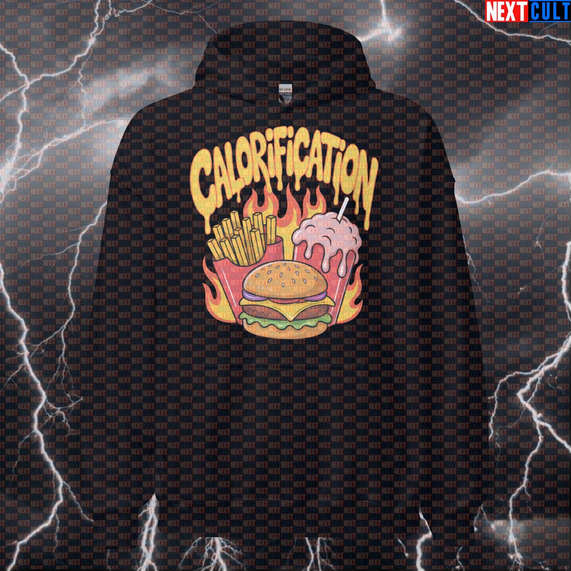 Calorification Funny Gym Hoodie - Red Hot Chili Peppers Meme Hooded Sweatshirt Bulking Pump Cover Hoodies Bodybuilding Bulking Fast Food Fitness Gym Pump Cover Red Hot Chili Peppers Rock Music Workout Next Cult Brand