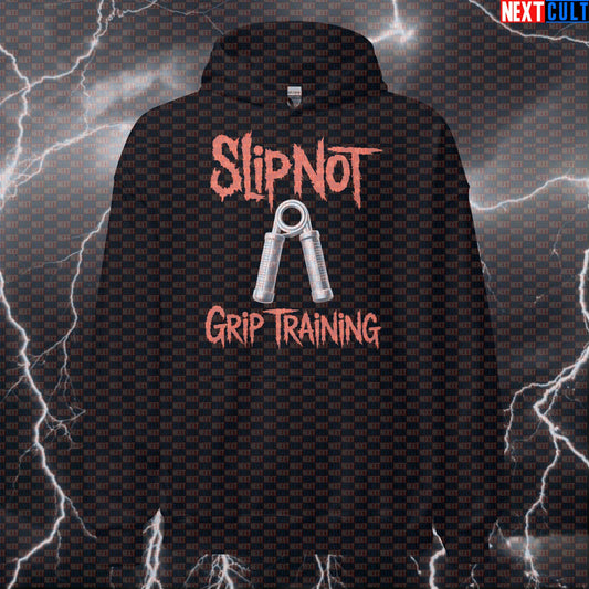 Slip Not Grip Training Funny Gym Hoodie - Heavy Metal Workout Hooded Sweatshirt Pullover Hoodies Bodybuilding Fitness Gym Pump Cover Rock Music Slipknot Workout Next Cult Brand