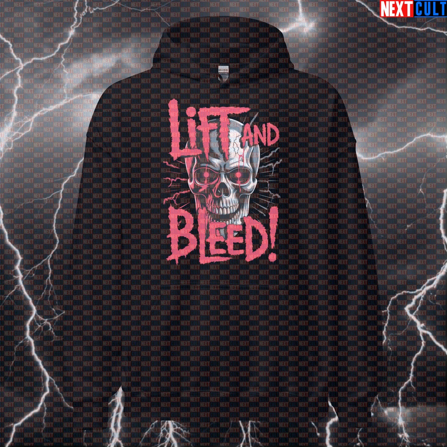 Lift And Bleed Funny Gym Hoodie - Heavy Metal Workout Hooded Sweatshirt Pullover Pump Cover Hoodies Bodybuilding Fitness Gym Powerlifting Pump Cover Rock Music Slipknot Workout Next Cult Brand