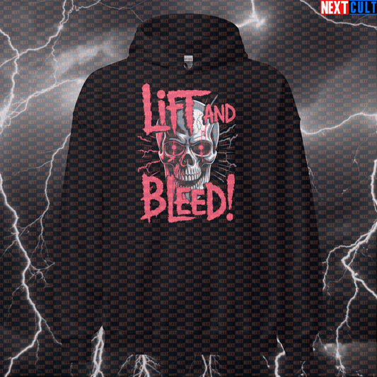 Lift And Bleed Funny Gym Hoodie - Heavy Metal Workout Hooded Sweatshirt Pullover Pump Cover Hoodies Bodybuilding Fitness Gym Powerlifting Pump Cover Rock Music Slipknot Workout Next Cult Brand