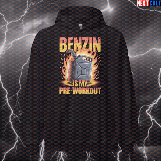 Benzin Is My Preworkout Funny Gym Hoodie - Rammstein Fuel Hooded Sweatshirt Pullover Hoodies Bodybuilding Fitness Gym Pump Cover Rammstein Rock Music Workout Next Cult Brand
