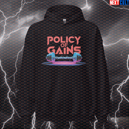 Policy Of Gains Funny Gym Hoodie - Depeche Mode Workout Hooded Sweatshirt Pullover Pump Cover Hoodies Bodybuilding Depeche Mode Fitness Gym Pump Cover Rock Music Workout Next Cult Brand