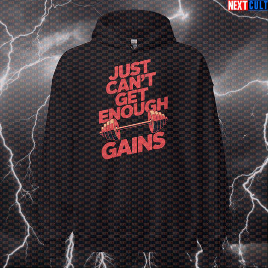Just Can't Get Enough Gains Funny Gym Hoodie - Depeche Mode Meme Hooded Sweatshirt Pullover Hoodies Bodybuilding Depeche Mode Fitness Gym Powerlifting Pump Cover Rock Music Workout Next Cult Brand