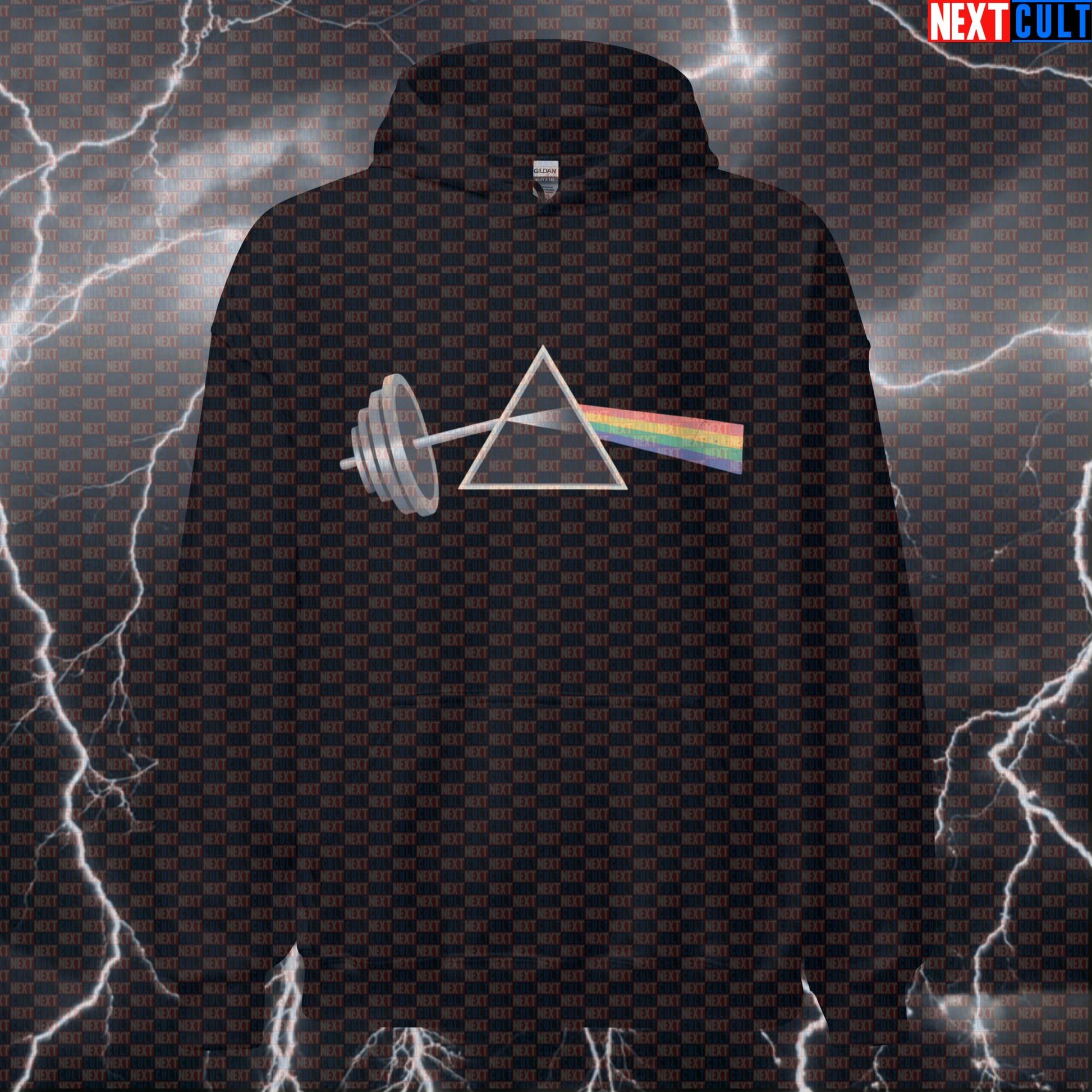 The Dark Side of Lifting Funny Gym Hoodie - Pink Floyd Meme Hooded Workout Pullover Pump Cover Hoodies Bodybuilding Fitness Gym Pink Floyd Powerlifting Pump Cover Rock Music Workout Next Cult Brand
