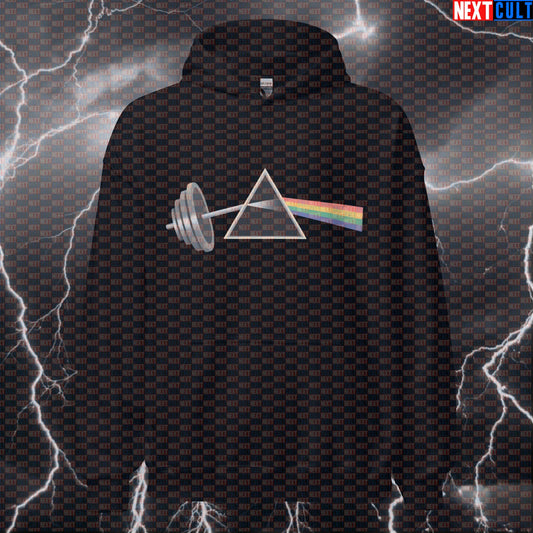 The Dark Side of Lifting Funny Gym Hoodie - Pink Floyd Meme Hooded Workout Pullover Pump Cover Hoodies Bodybuilding Fitness Gym Pink Floyd Powerlifting Pump Cover Rock Music Workout Next Cult Brand