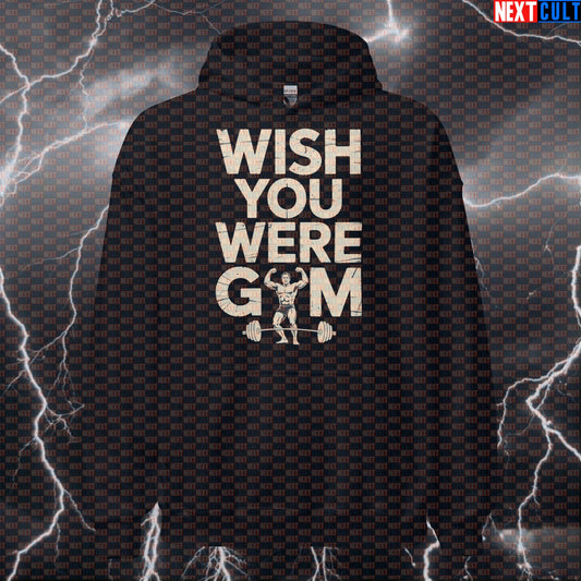 Wish You Were Gym Pink Floyd Hoodie - Funny Gym Meme Hooded Sweatshirt Pullover Pump Cover Hoodies Bodybuilding Fitness Gym Pink Floyd Powerlifting Pump Cover Rock Music Workout Next Cult Brand