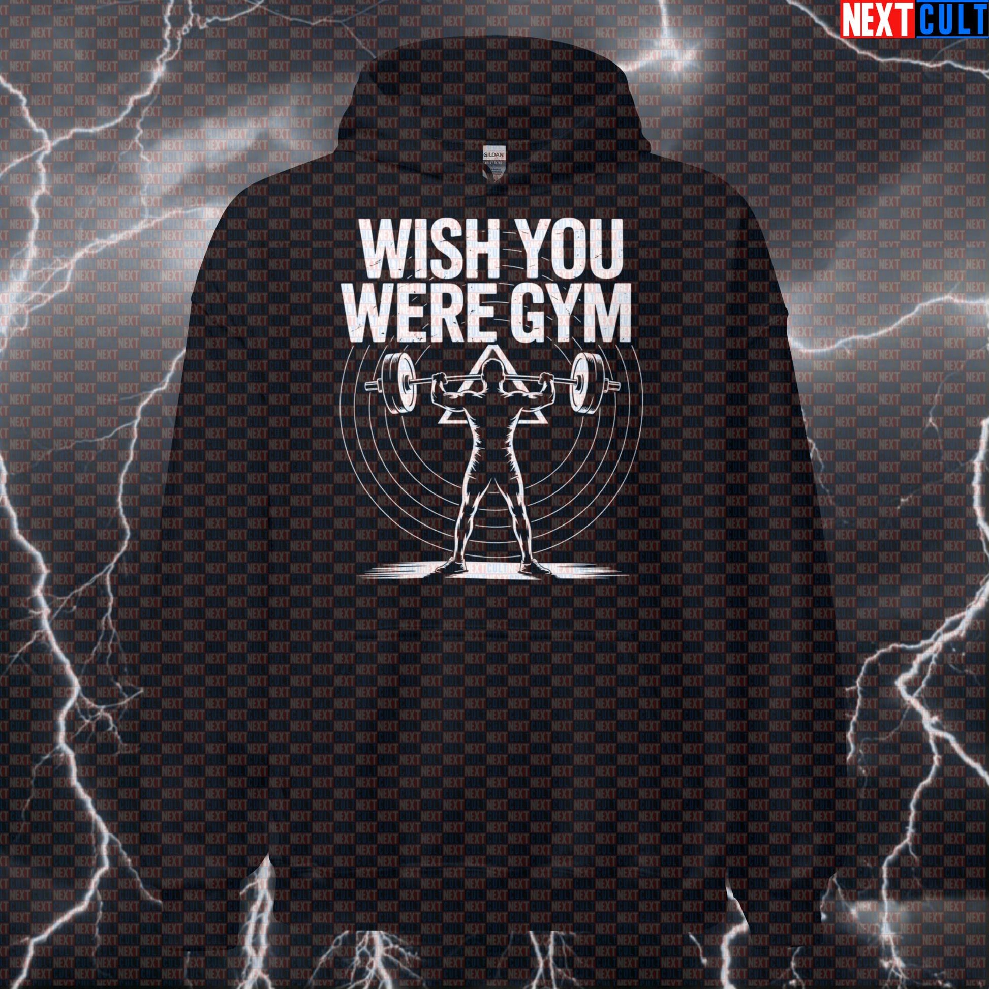 Wish You Were Gym Funny Gym Hoodie - Pink Floyd Meme Hooded Sweatshirt Pullover Pump Cover Hoodies Bodybuilding Fitness Gym Pink Floyd Powerlifting Pump Cover Rock Music Workout Next Cult Brand