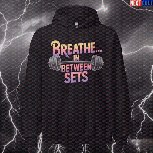 Breathe In Between Sets Funny Gym Hoodie - Pink Floyd Meme Hooded Sweatshirt Pullover Pump Cover Hoodies Bodybuilding Fitness Gym Pink Floyd Powerlifting Pump Cover Rock Music Workout Next Cult Brand