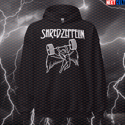 Shred Zeppelin Funny Gym Hoodie - Led Zeppelin Rock Meme Hooded Sweatshirt Pullover Hoodies Bodybuilding Fitness Gym Led Zeppelin Powerlifting Pump Cover Rock Music Workout Next Cult Brand