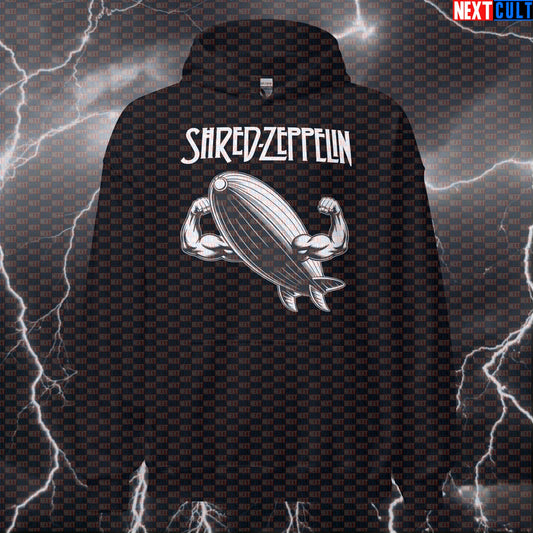Shred Zeppelin Funny Gym Hoodie - Rock Music Meme Hooded Sweatshirt Pullover for Workouts Hoodies Bodybuilding Fitness Gym Led Zeppelin Pump Cover Rock Music Workout Next Cult Brand