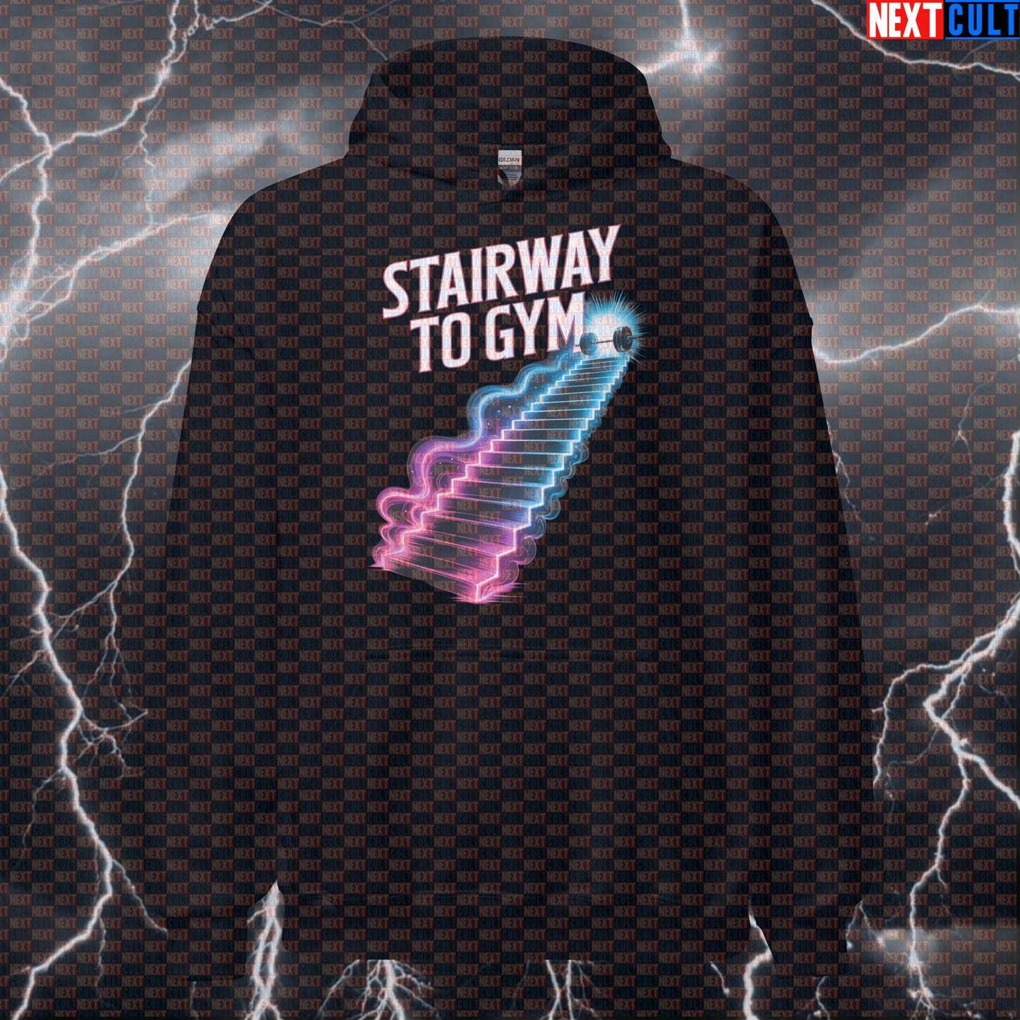 Stairway To Gym Funny Gym Hoodie - Led Zeppelin Workout Hooded Sweatshirt Pullover Hoodies Bodybuilding Fitness Gym Led Zeppelin Powerlifting Pump Cover Rock Music Workout Next Cult Brand