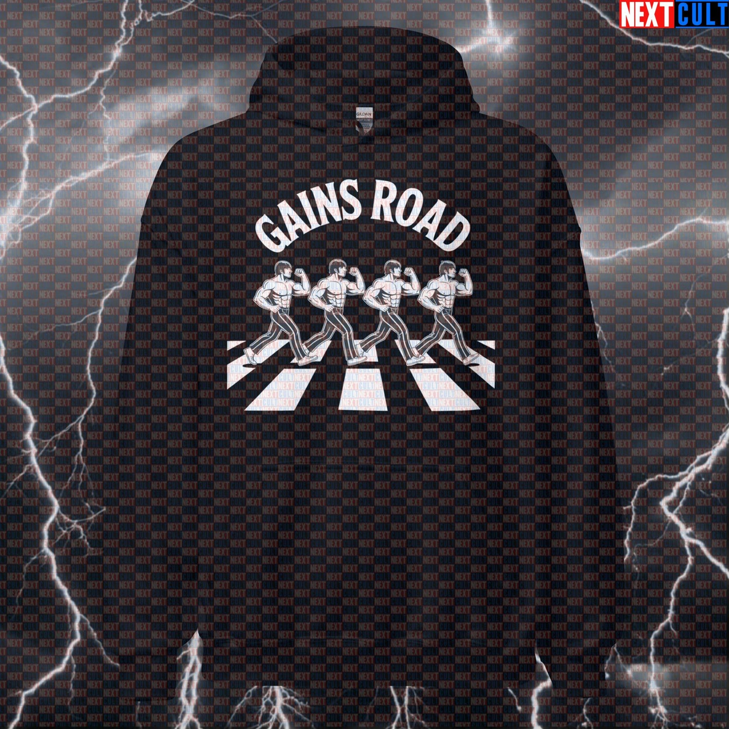 Gains Road Beatles Funny Gym Hoodie - Abbey Road Parody Hooded Sweatshirt Pullover Pump Cover Hoodies Next Cult Brand