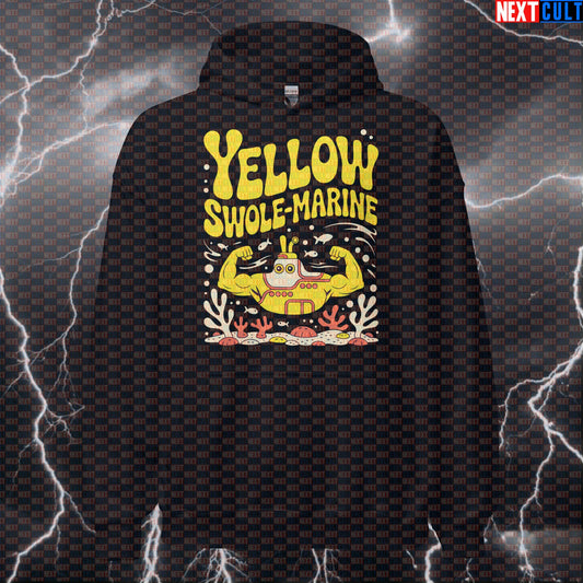 Yellow Swole-Marine Funny Gym Hoodie - Beatles Parody Hooded Sweatshirt Pullover Pump Cover Hoodies Bodybuilding Fitness Gym Pump Cover Rock Music The Beatles Workout Next Cult Brand