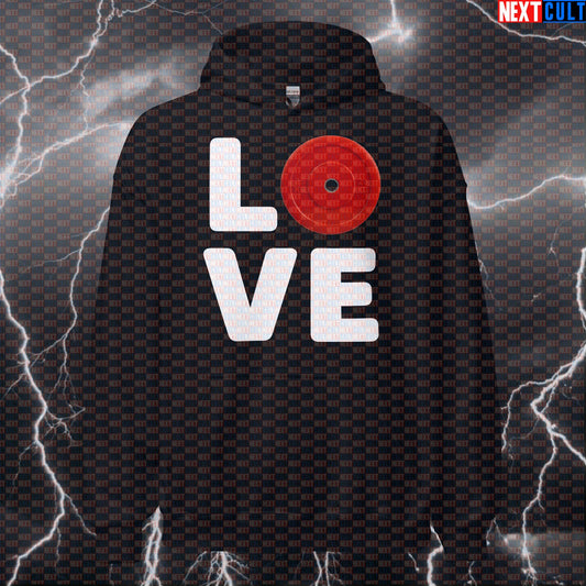 I Love Weights Valentine's Gym Hoodie - Red Bumper Plate Heart Funny Workout Hooded Sweatshirt Hoodies Bodybuilding Fitness Gym Powerlifting Pump Cover Valentine's Day Workout Next Cult Brand