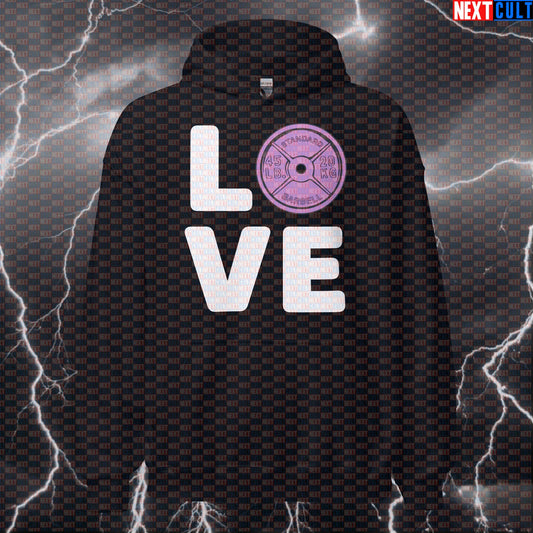 Funny Valentine's Gym Hoodie: I Love Weights Pink Plate Hooded Sweatshirt Pump Cover Pullover Hoodies Bodybuilding Fitness Gym Powerlifting Pump Cover Valentine's Day Workout Next Cult Brand