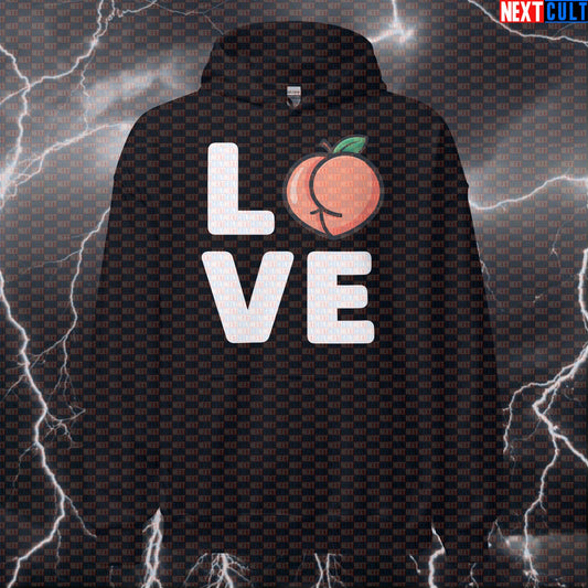 I Love Booty Funny Gym Hoodie - Valentine's Day Peach Meme Hooded Sweatshirt Pullover Pump Cover Hoodies Bodybuilding Fitness Gym Leg Day Powerlifting Pump Cover Valentine's Day Workout Next Cult Brand