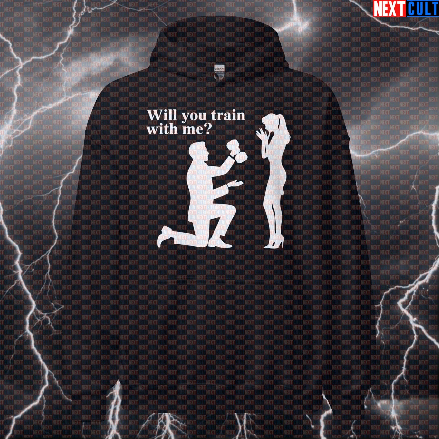 Will You Train With Me Funny Gym Proposal Hoodie - Valentine's Day Workout Hooded Sweatshirt Pullover Hoodies Bodybuilding Fitness Gym Powerlifting Pump Cover Valentine's Day Workout Next Cult Brand
