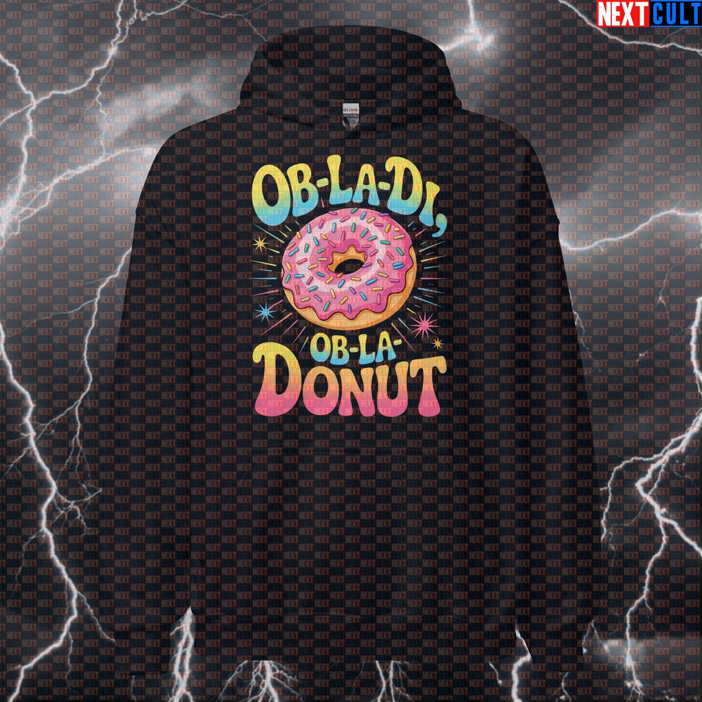 Ob-La-Di Ob-La-Donut Funny Gym Hoodie - Bulking Meme Hooded Sweatshirt Pullover Pump Cover Bodybuilding Bulking Donuts Fast Food Fitness Gym Pump Cover Rock Music The Beatles Workout Next Cult Brand