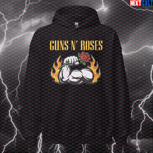 Big Guns Rock Gym Hoodie Funny Workout Hoodie for Lifters Who Love Rock Music, Big Biceps and Gym Gains Hoodies Bodybuilding Fitness Guns N' Roses Gym Pump Cover Rock Music Workout Next Cult Brand
