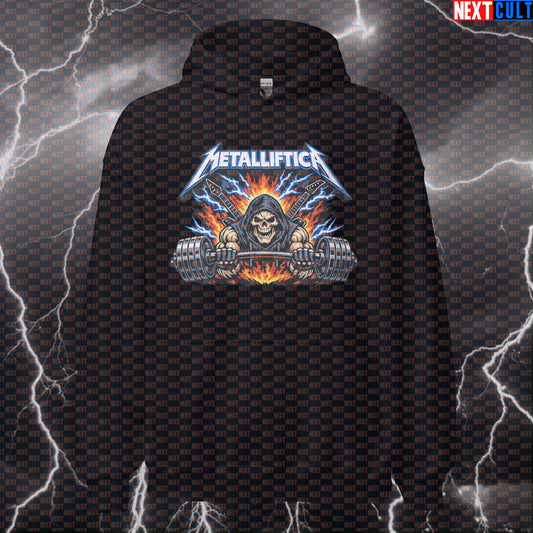 Metalliftica Metallica Heavy Metal Gym Hoodie — Funny Rock Music Bodybuilding & Powerlifting Workout Hoodie for Lifting Metal Plates Hoodies Next Cult Brand