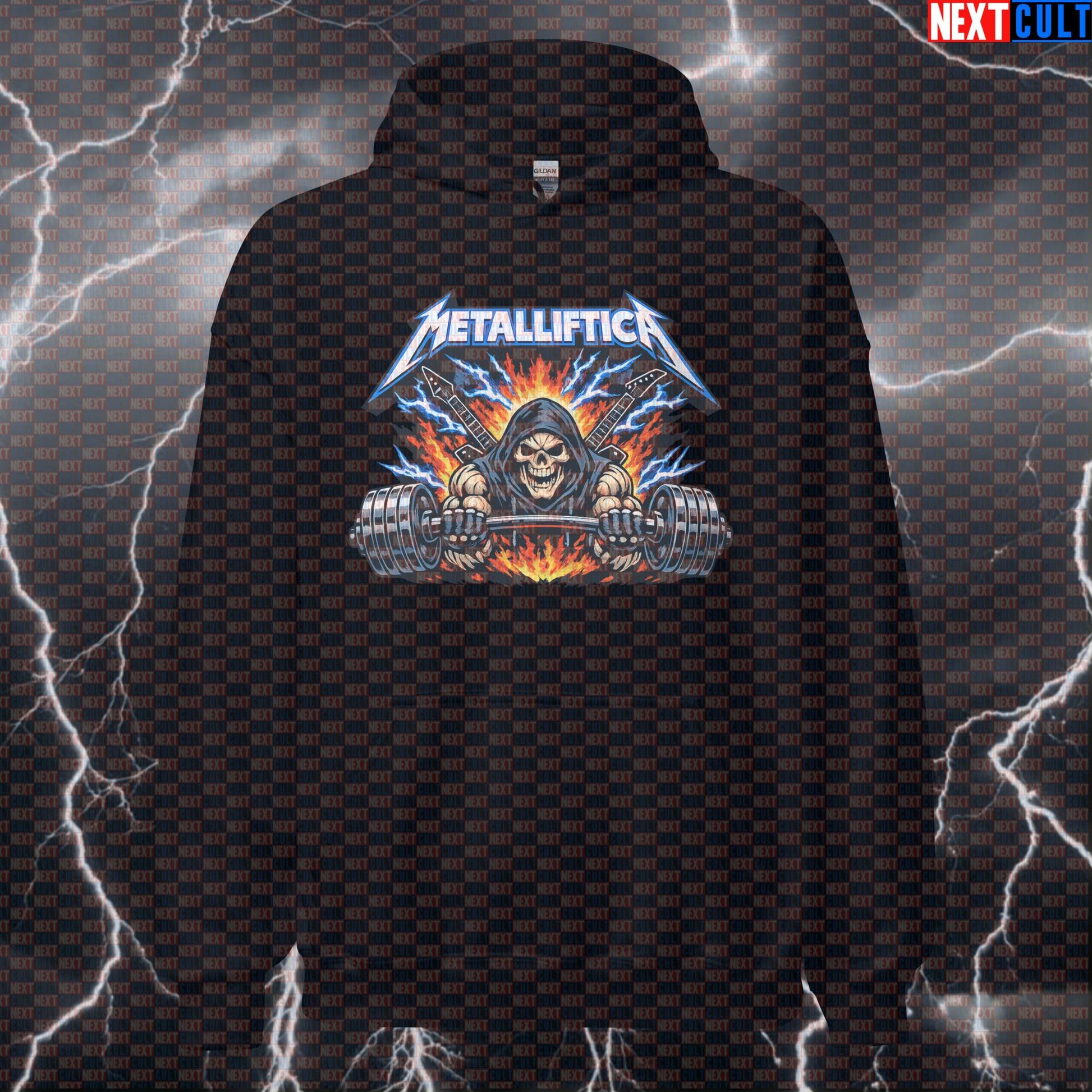 Metalliftica Metallica Heavy Metal Gym Hoodie — Funny Rock Music Bodybuilding & Powerlifting Workout Hoodie for Lifting Metal Plates Bodybuilding Fitness Gym Metallica Powerlifting Pump Cover Rock Music Workout Next Cult Brand