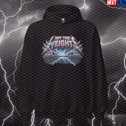 Hit The Weights Metallica Heavy Metal Gym Hoodie — Funny Bodybuilding & Powerlifting Workout Hoodie for Lifting Metal Hoodies Next Cult Brand