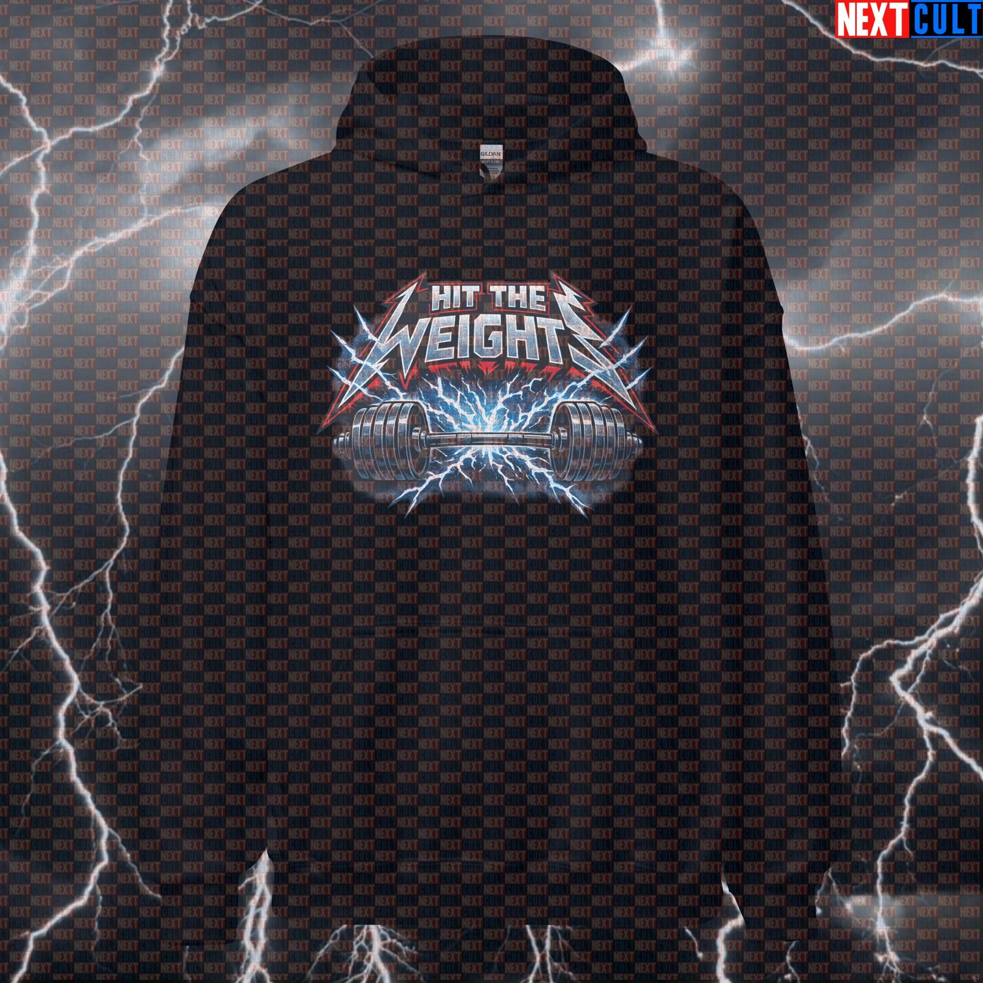 Hit The Weights Metallica Heavy Metal Gym Hoodie — Funny Bodybuilding & Powerlifting Workout Hoodie for Lifting Metal Bodybuilding Fitness Gym Metallica Powerlifting Pump Cover Rock Music Workout Next Cult Brand