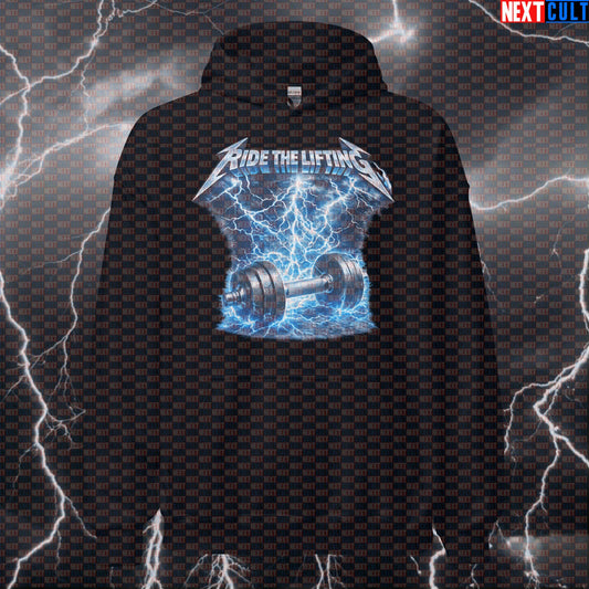 Ride The Lifting Funny Gym Hoodie Ride The Lightning Metallica Heavy Metal Workout Hoodie for Lifters Bodybuilding Fitness Gym Metallica Powerlifting Pump Cover Rock Music Workout Next Cult Brand