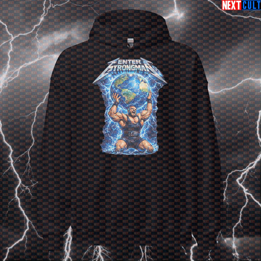Enter Strongman Funny Gym Hoodie Enter Sandman Parody Strongman Atlas Stone Metallica Heavy Metal Workout Hoodie Fitness Gym Metallica Pump Cover Rock Music Strongman Workout Next Cult Brand