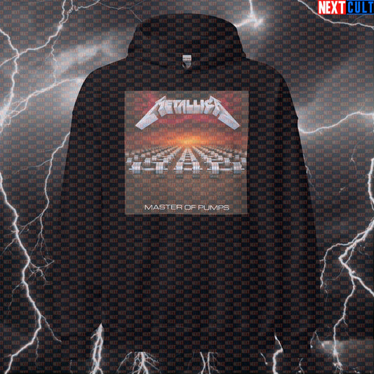 Master of Pumps Funny Gym Hoodie Master of Puppets Album Parody Metallica Heavy Metal Workout Hoodie Bodybuilding Fitness Gym Metallica Pump Cover Rock Music Workout Next Cult Brand