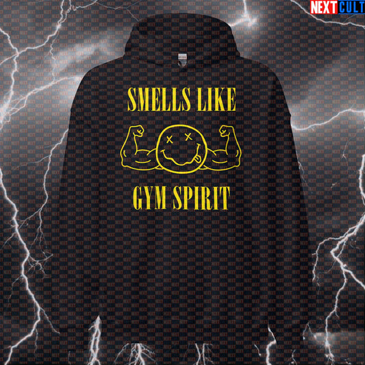 Smells Like Gym Spirit Funny Gym Hoodie Hooded Sweatshirt Pullover Pump Cover for Lifters Grunge Fans Bodybuilding Fitness Gym Nirvana Powerlifting Pump Cover Rock Music Workout Next Cult Brand