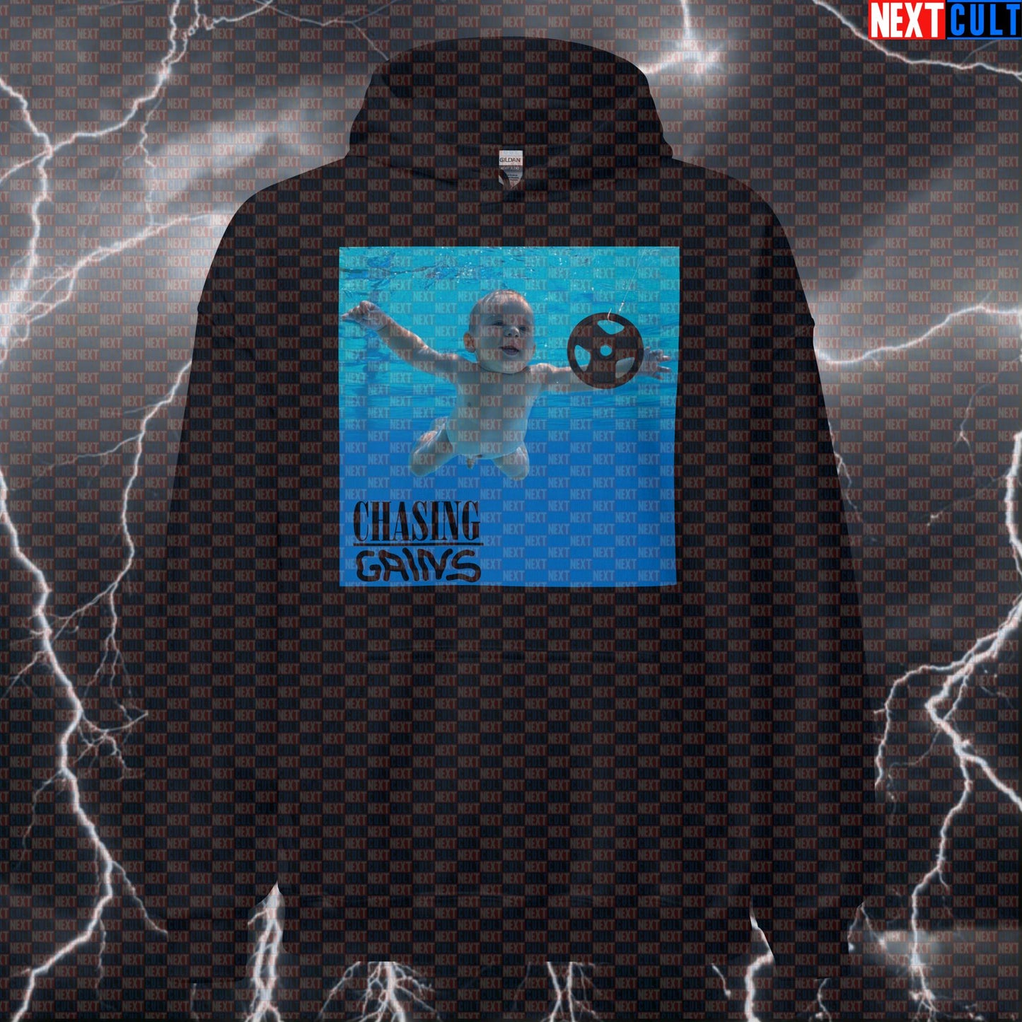 Chasing Gains Nevermind Funny Gym Hoodie Hooded Sweatshirt Pullover Pump Cover for Lifters Grunge Fans Hoodies Bodybuilding Fitness Gym Nirvana Powerlifting Pump Cover Rock Music Workout Next Cult Brand