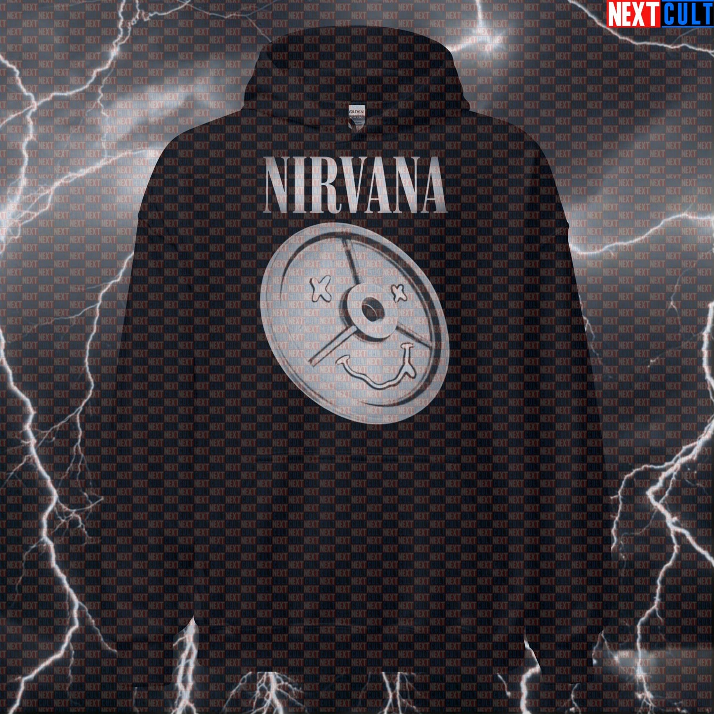 Nirvana Grunge Weight Plate Funny Gym Hoodie Hooded Sweatshirt Pullover Pump Cover for Lifters Hoodies Bodybuilding Fitness Gym Nirvana Powerlifting Pump Cover Rock Music Workout Next Cult Brand