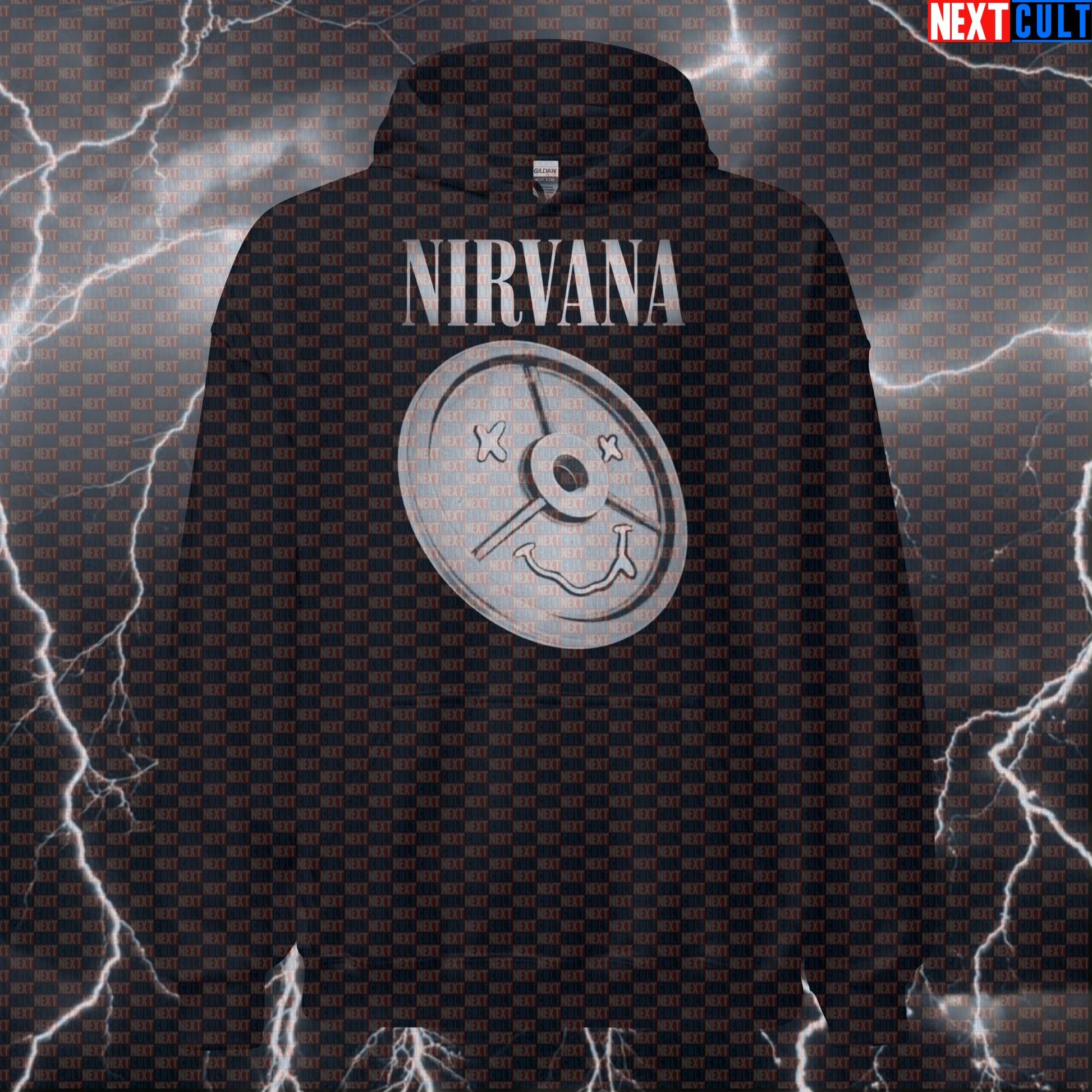 Nirvana Grunge Weight Plate Funny Gym Hoodie Hooded Sweatshirt Pullover Pump Cover for Lifters Hoodies Bodybuilding Fitness Gym Nirvana Powerlifting Pump Cover Rock Music Workout Next Cult Brand