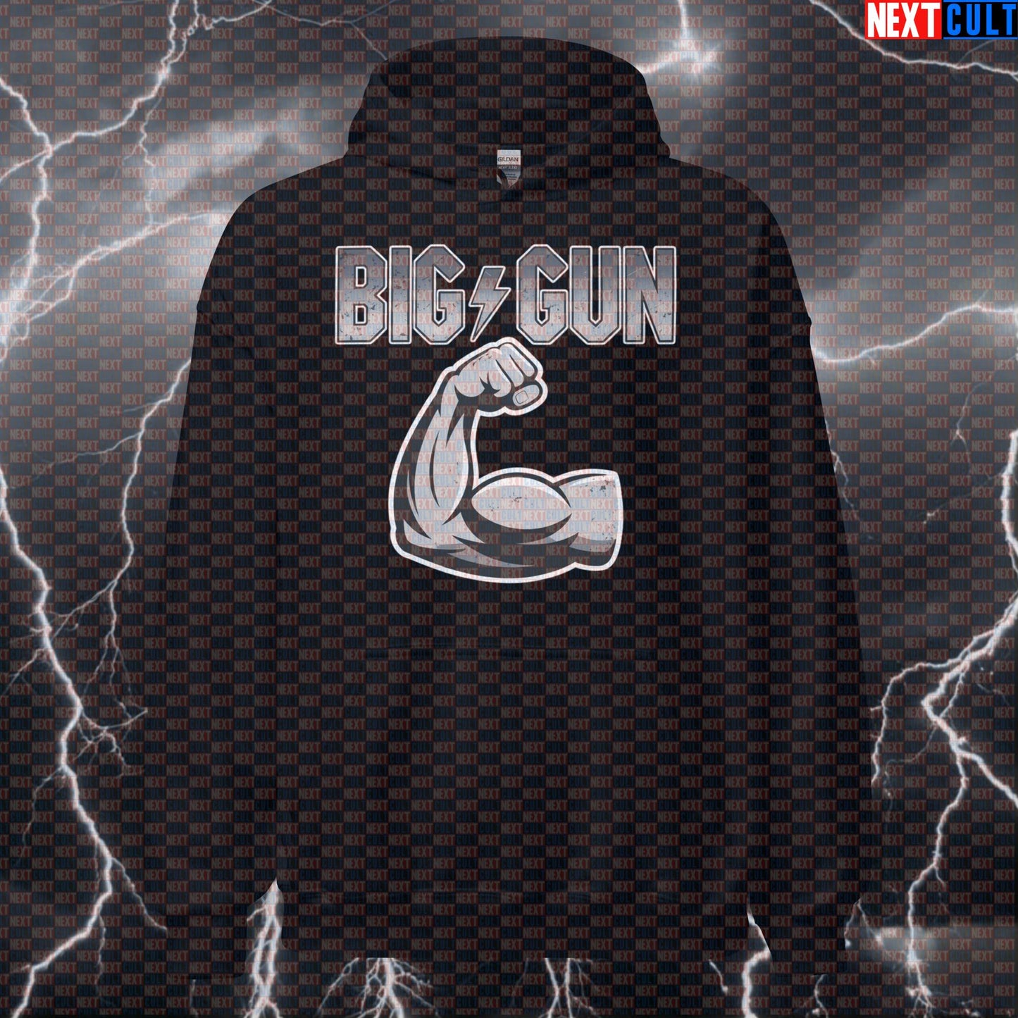 Big Gun Funny Gym Hoodie Hooded Sweatshirt Pullover Pump Cover for Lifters AC DC Rock Big Arms Fans Hoodies AC/DC Bodybuilding Fitness Gym Pump Cover Rock Music Workout Next Cult Brand