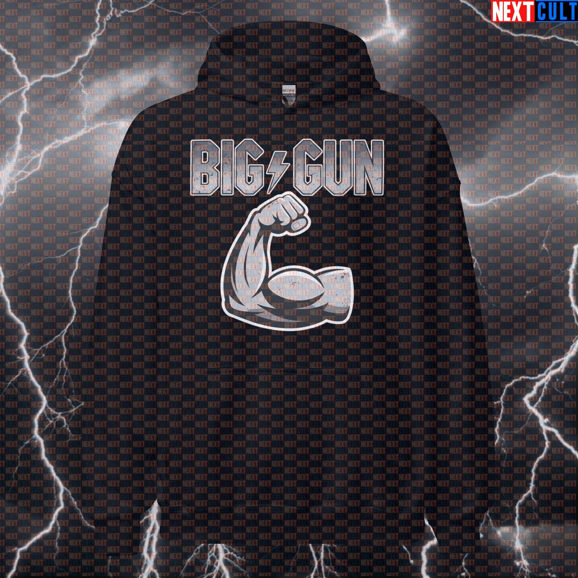 Big Gun Funny Gym Hoodie Hooded Sweatshirt Pullover Pump Cover for Lifters AC DC Rock Big Arms Fans Hoodies AC/DC Bodybuilding Fitness Gym Pump Cover Rock Music Workout Next Cult Brand