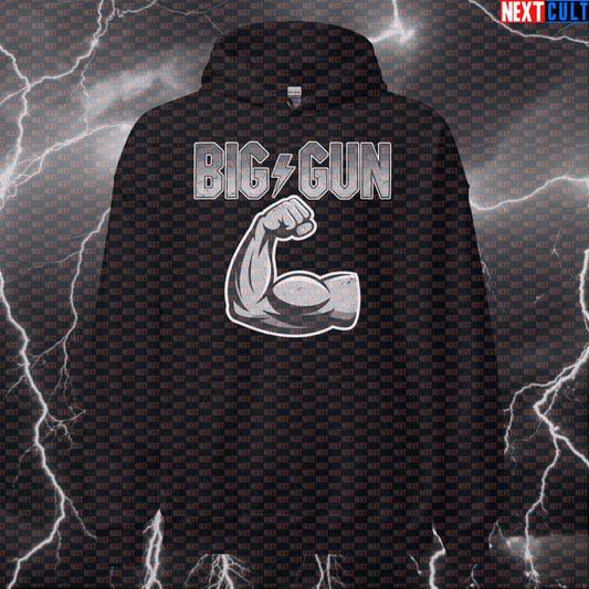 Big Gun Funny Gym Hoodie Hooded Sweatshirt Pullover Pump Cover for Lifters AC DC Rock Big Arms Fans Hoodies AC/DC Bodybuilding Fitness Gym Pump Cover Rock Music Workout Next Cult Brand