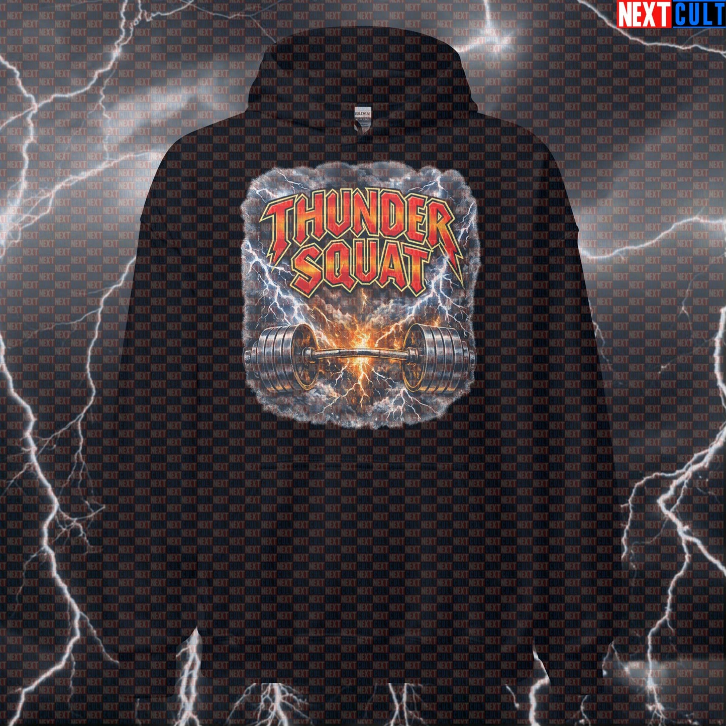 Thunder Squat Funny Gym Hoodie AC/DC Thunderstruck Parody Heavy Metal Hoodie for Squat Lovers Hoodies AC/DC Bodybuilding Fitness Gym Powerlifting Pump Cover Rock Music Workout Next Cult Brand