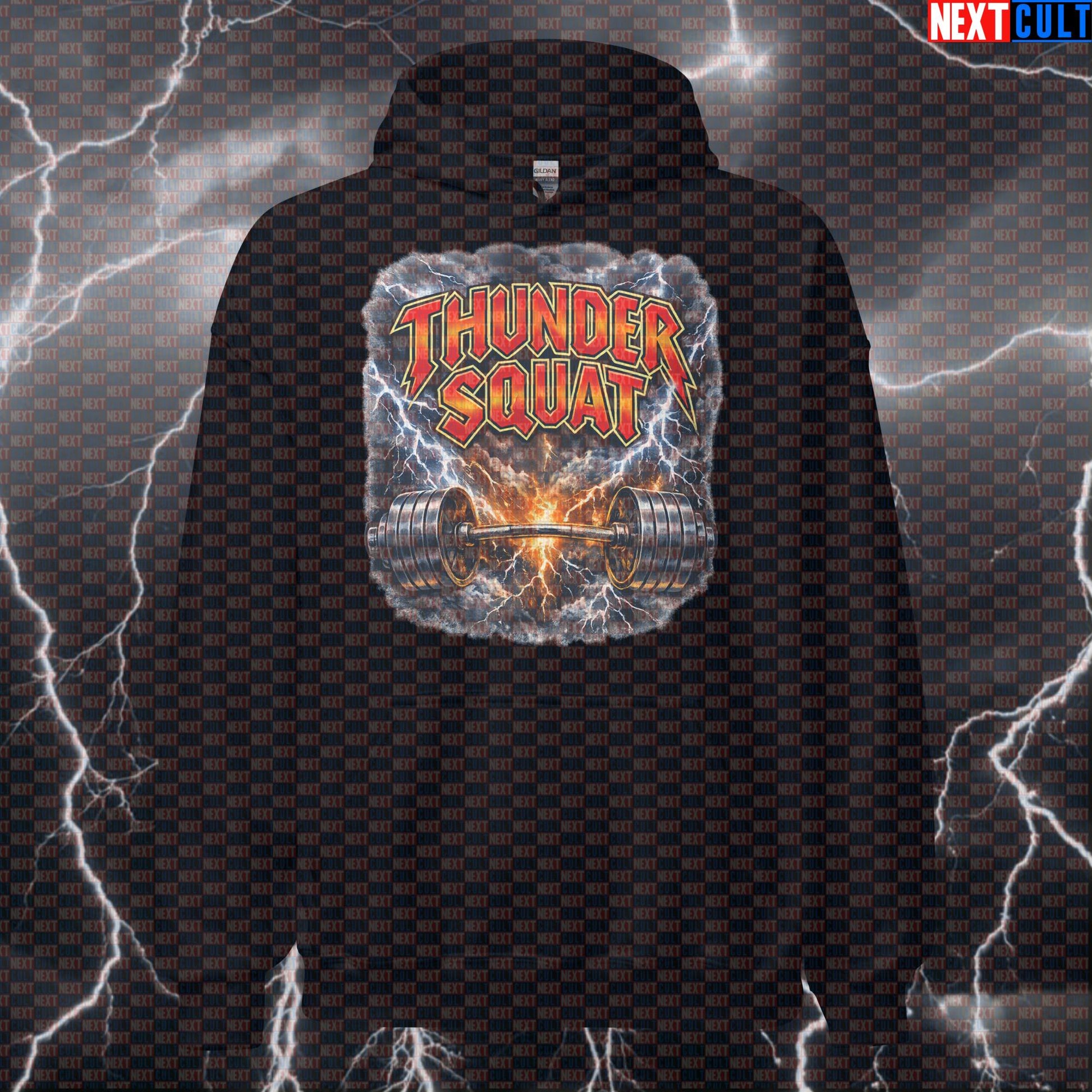 Thunder Squat Funny Gym Hoodie AC/DC Thunderstruck Parody Heavy Metal Hoodie for Squat Lovers Hoodies AC/DC Bodybuilding Fitness Gym Powerlifting Pump Cover Rock Music Workout Next Cult Brand