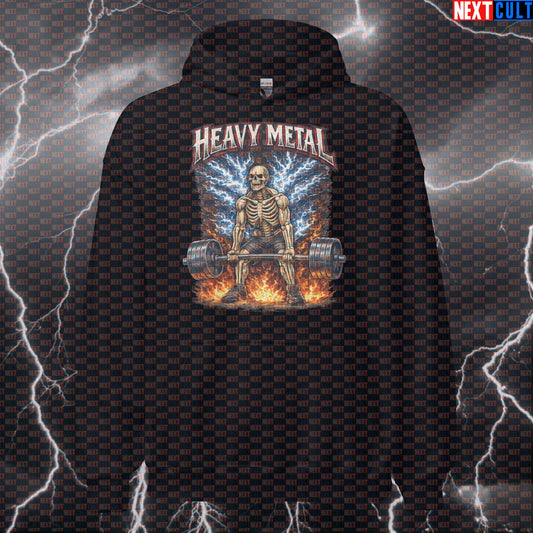 Heavy Metal Deadlifts Funny Gym Hoodie Skeleton Deadlift Design for Powerlifters and Metal Fans Hoodies Bodybuilding Fitness Gym Leg Day Powerlifting Pump Cover Rock Music Workout Next Cult Brand