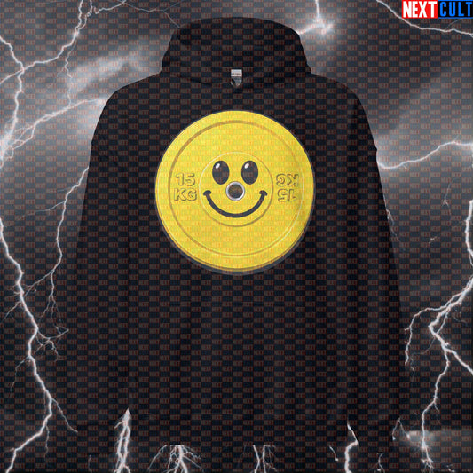 Happy Weights Emoji Weight Plate Funny Gym Hoodie Smiley Face Weight Gym Makes Me Happy Hoodies Next Cult Brand